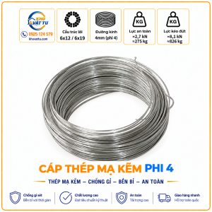 Cáp thép mạ kẽm phi 4 (D4)