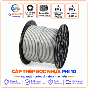 Cáp thép bọc nhựa phi 10 D10 và thông số kỹ thuật
