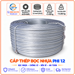 Cáp thép bọc nhựa phi 12 D12 và thông số kỹ thuật