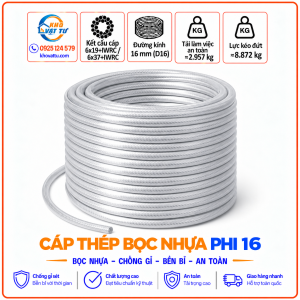Cáp thép bọc nhựa phi 16 D16 và thông số kỹ thuật