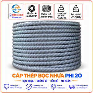 Cáp thép bọc nhựa phi 20 D20 và thông số kỹ thuật