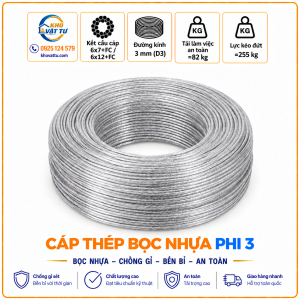 Cáp thép bọc nhựa phi 3 D3 và thông số kỹ thuật