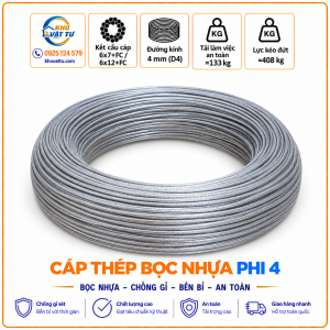 Cáp thép bọc nhựa phi 4 D4 và thông số kỹ thuật