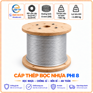 Cáp thép bọc nhựa phi 8 D8 và thông số kỹ thuật