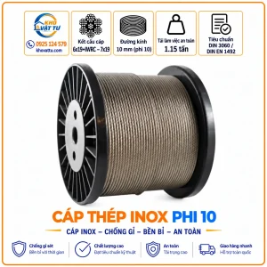 Cáp thép inox phi 10 mm và thông số kỹ thuật