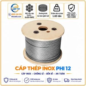 Cáp thép inox phi 12 mm và thông số kỹ thuật