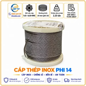 Cáp thép inox phi 14 mm và thông số kỹ thuật