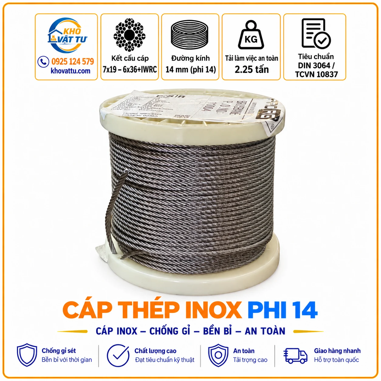 Cáp thép inox phi 14 và thông số kỹ thuật