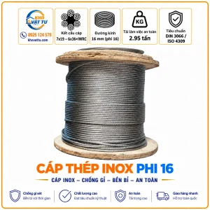Cáp thép inox phi 16 mm và thông số kỹ thuật