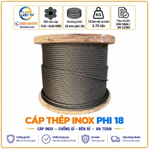 Cáp thép inox phi 18 mm và thông số kỹ thuật