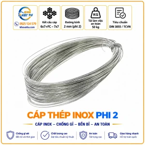 Cáp thép inox phi 2 mm và thông số kỹ thuật