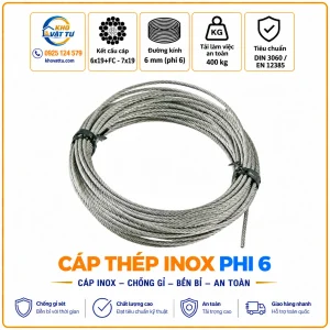 Cáp thép inox phi 6 mm và thông số kỹ thuật