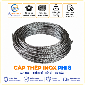 Cáp thép inox phi 8 mm và thông số kỹ thuật