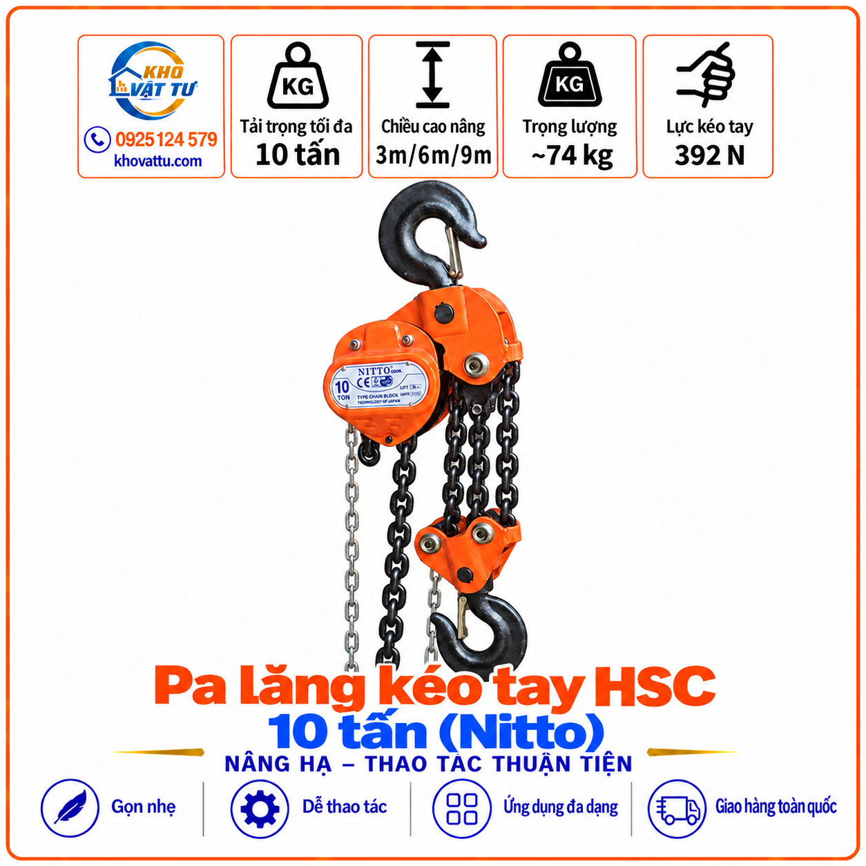 Pa lăng kéo tay HSC 10 tấn (Nitto)
