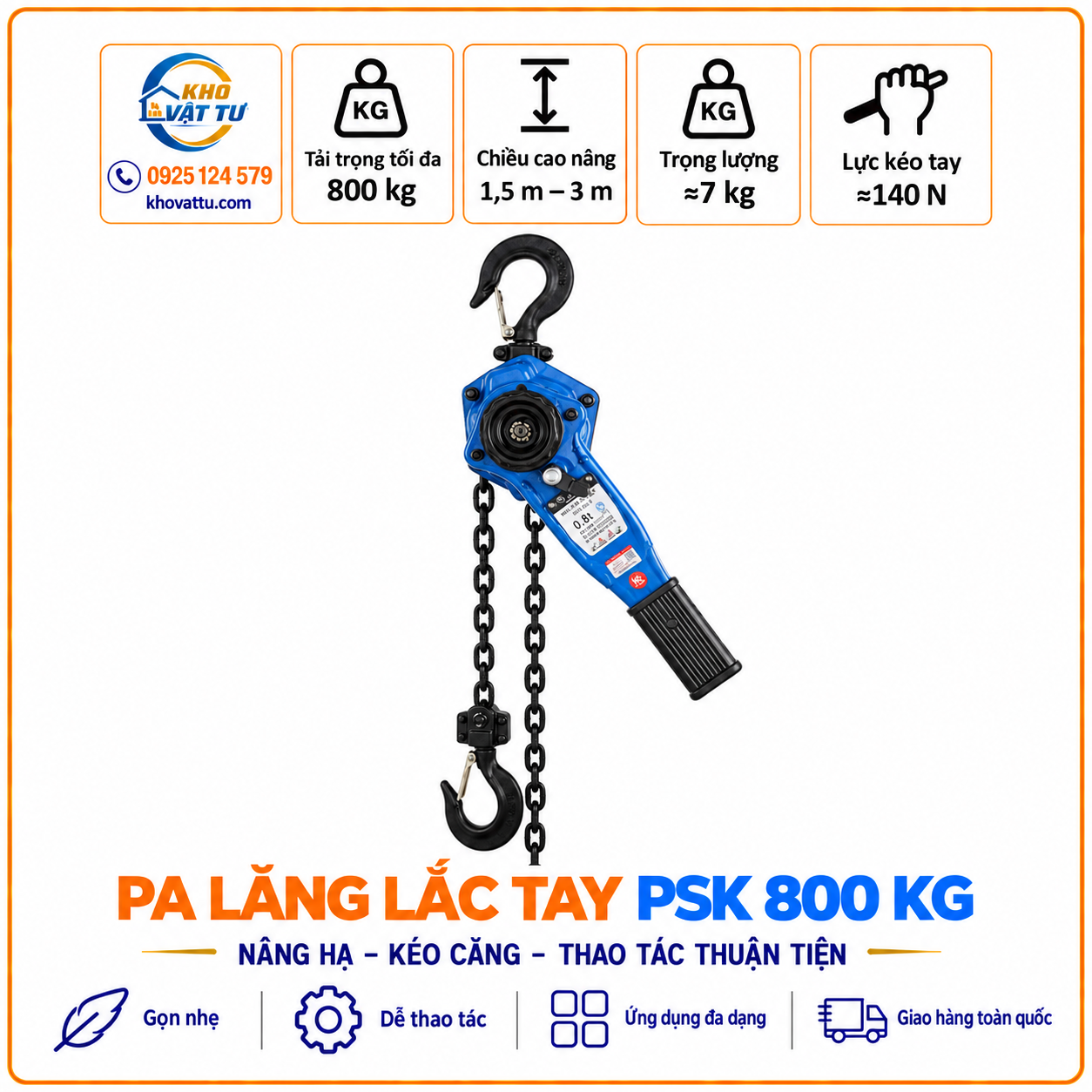 Pa lăng lắc tay PSK 800kg – hình sản phẩm