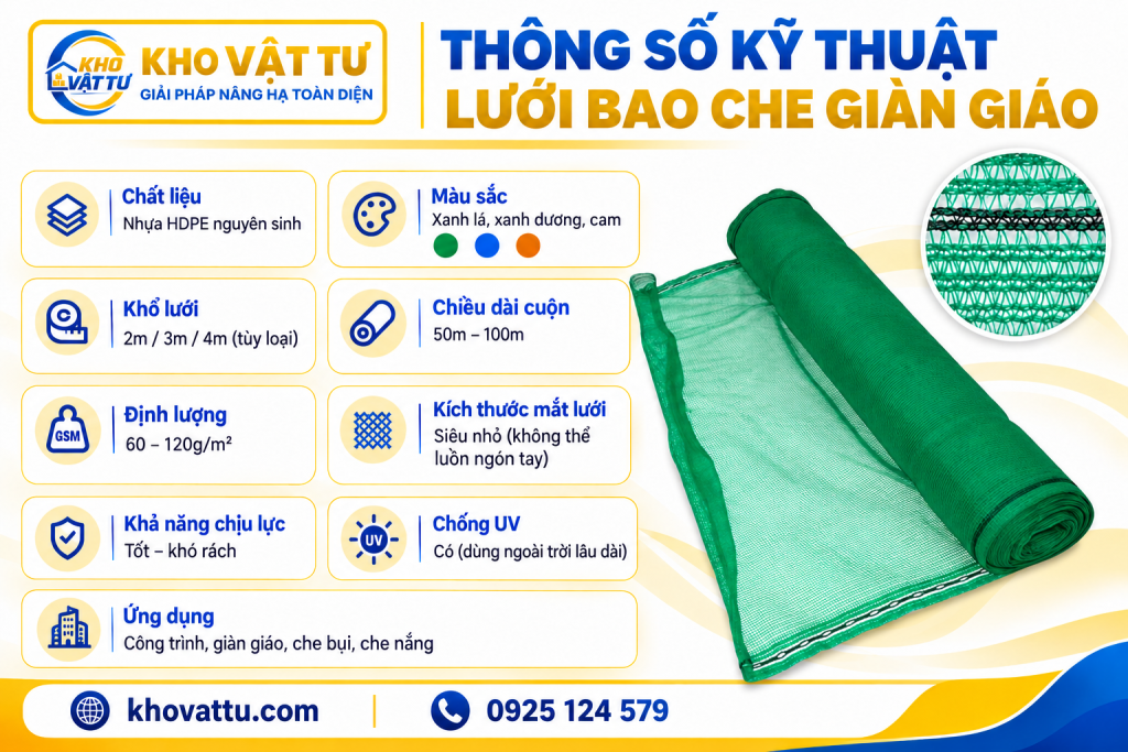 Thông số kỹ thuật lưới bao che giàn giáo