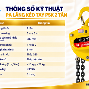 Thông số kỹ thuật pa lăng kéo tay PSK 2 tấn