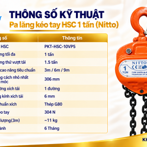 Thông số kỹ thuật Pa lăng kéo tay HSC 1 tấn (Nitto)