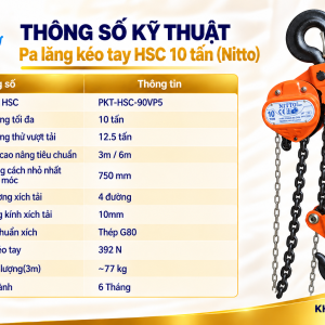 Thông số kỹ thuật Pa lăng kéo tay HSC 10 tấn (Nitto)