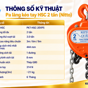 Thông số kỹ thuật Pa lăng kéo tay HSC 2 tấn (Nitto)