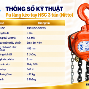 Thông số kỹ thuật Pa lăng kéo tay HSC 3 tấn (Nitto)