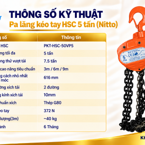 Thông số kỹ thuật Pa lăng kéo tay HSC 5 tấn (Nitto)