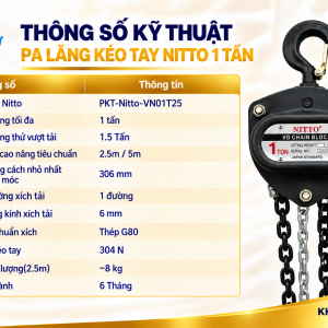 Thông số kỹ thuật Pa lăng kéo tay Nitto 1 tấn