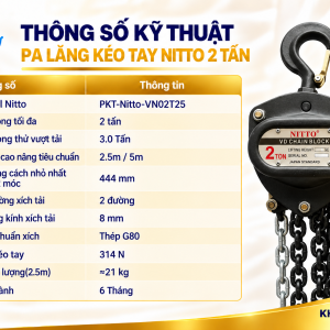 Thông số kỹ thuật Pa lăng kéo tay Nitto 2 tấn
