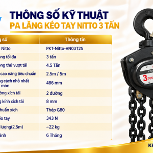 Thông số kỹ thuật Pa lăng kéo tay Nitto 3 tấn