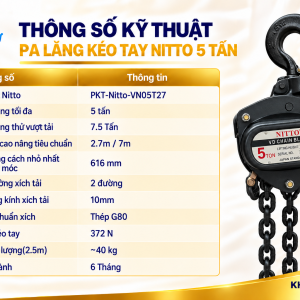 Thông số kỹ thuật Pa lăng kéo tay Nitto 5 tấn