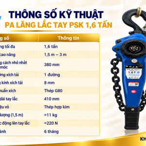 Thông số kỹ thuật pa lăng lắc tay PSK 1.6 tấn